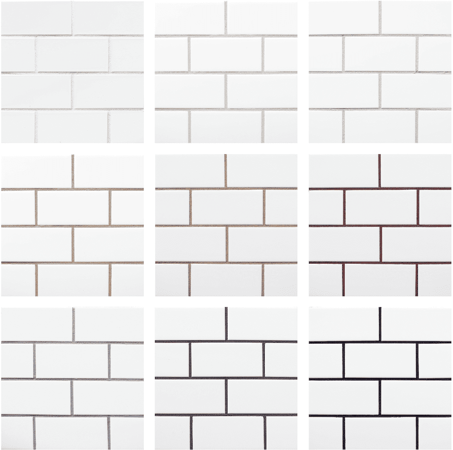 an image showing nine different installations with nine different grout colors.