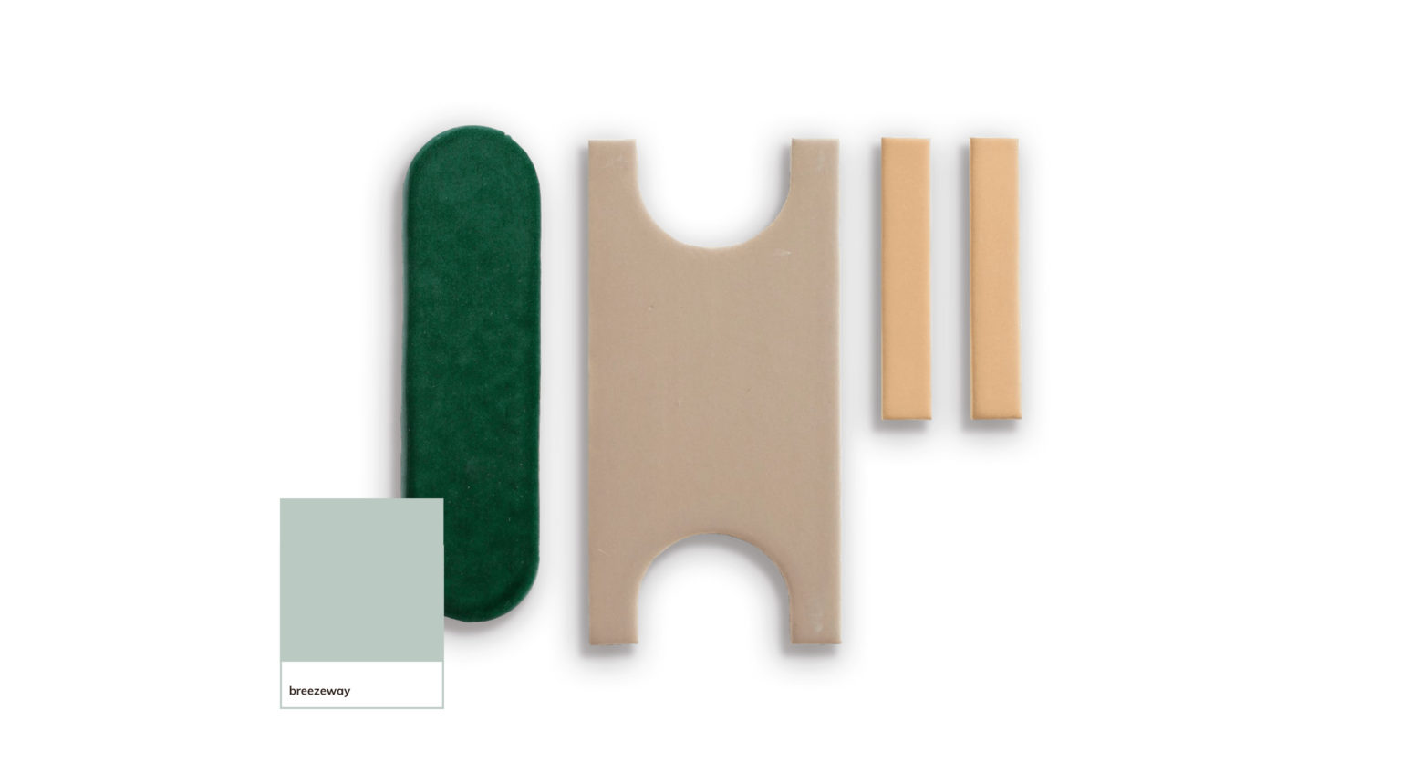 an image showing a pairing of Behr Breezeway green with Fornace Brioni’s glazed ceramic Tivoli 