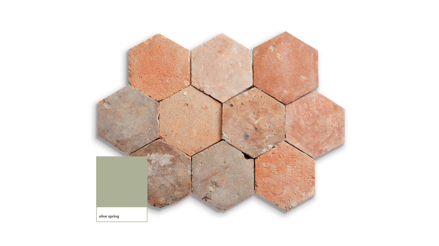 an image showing a pairing of Pittsburgh Paints Olive Sprig with Antique Terracotta Hexagons